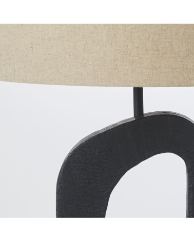 Lampe en acacia noir et abat-jour en lin beige