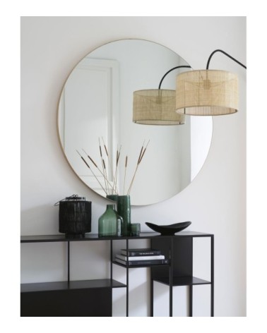 Lampe en acacia noir et abat-jour en lin beige