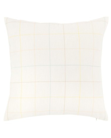 Housse de coussin en coton biologique blanc motifs à carreaux tissés en fils multicolores pastel 40x40