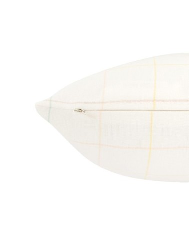 Housse de coussin en coton biologique blanc motifs à carreaux tissés en fils multicolores pastel 40x40