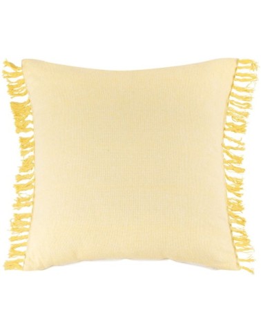 Coussin en coton recyclé jaune à pompons 40x40