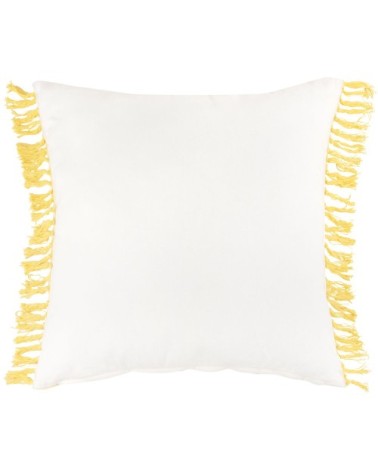 Coussin en coton recyclé jaune à pompons 40x40