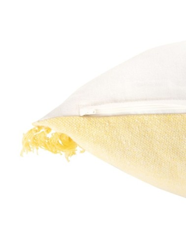 Coussin en coton recyclé jaune à pompons 40x40