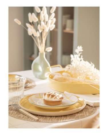 Assiette à dessert en porcelaine motifs à carreaux jaunes