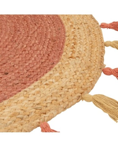 Tapis rond en jute et coton terracotta à pompons D90