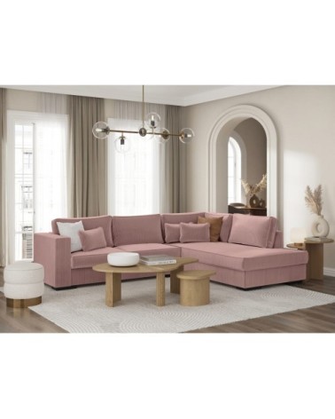 Canapé d'angle xxl 6 places en velours côtelé - angle droit - rose