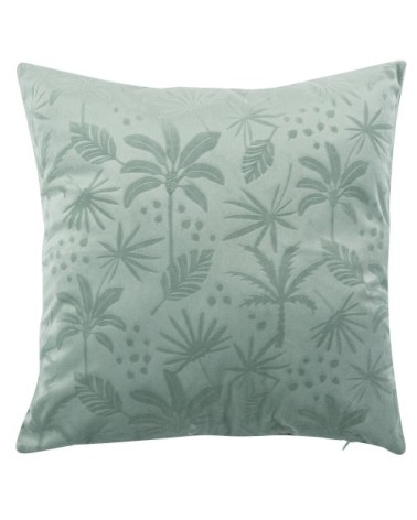 Housse de coussin en velours motif tropical embossé bleu et vert 40x40