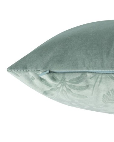 Housse de coussin en velours motif tropical embossé bleu et vert 40x40