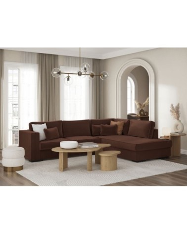 Canapé d'angle xxl 6 places en velours côtelé - angle droit - marron