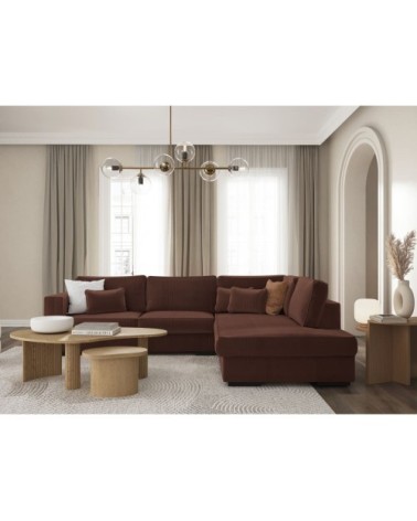 Canapé d'angle xxl 6 places en velours côtelé - angle droit - marron