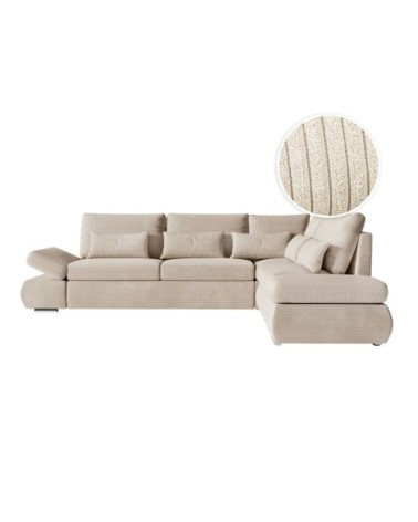 Canapé d'angle réversible convertible en velours côtelé - beige