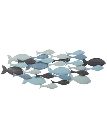Déco murale banc de poissons en métal 71x26