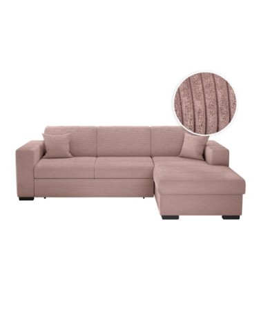 Canapé d'angle droit convertible avec coffre en velours côtelé - rose