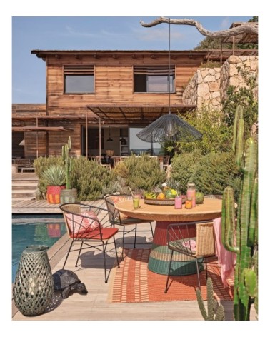 Tapis en polyester recyclé motifs graphiques terracotta et écrus 140X200