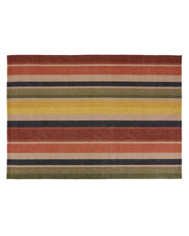 Tapis en polyester recyclé motifs à rayures multicolores 140x200