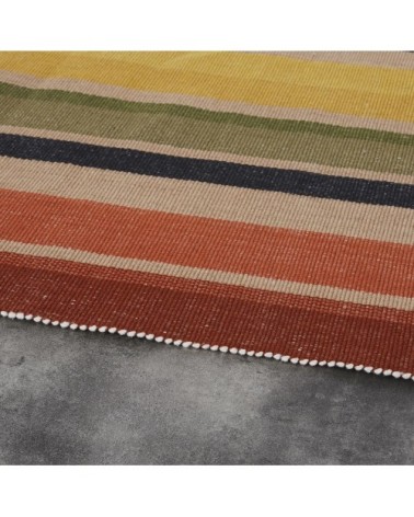 Tapis en polyester recyclé motifs à rayures multicolores 140x200