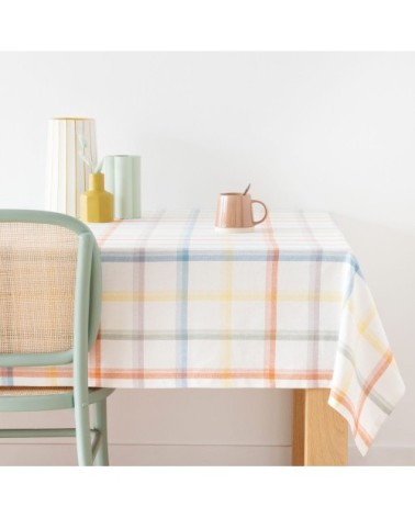 Nappe en coton biologique tissé motifs à carreaux multicolores 140x250