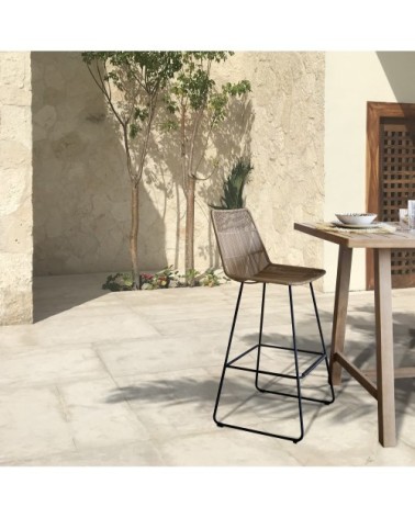 Chaise de bar d'extérieur tressée en polypropylène et métal naturel