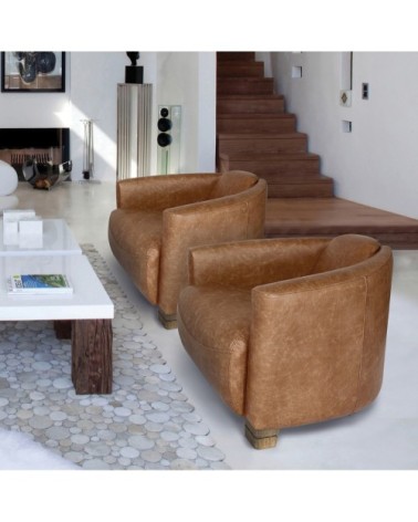 Fauteuil en cuir de vache noisette