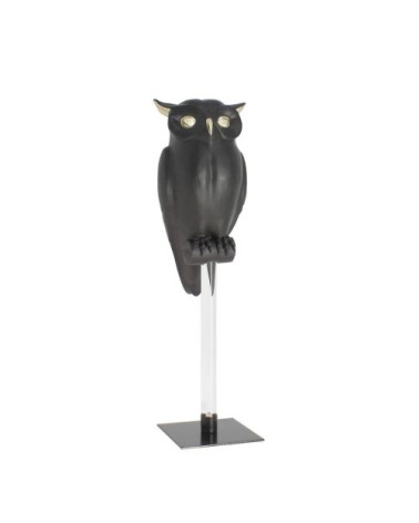 Hibou sur pied noir mat et doré H41