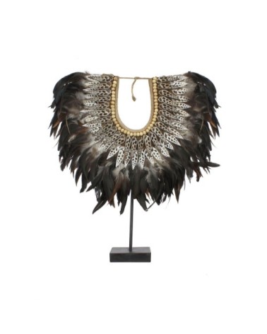 Collier en plumes et coquillages noirs