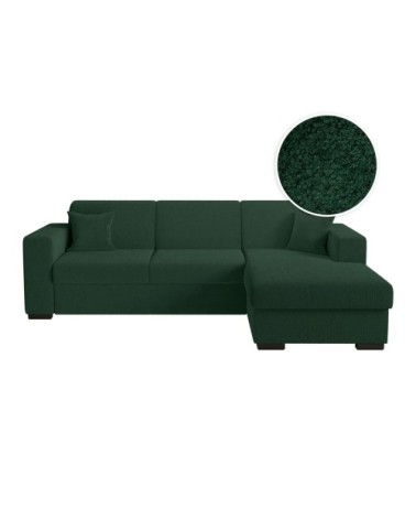 Canapé d'angle droit convertible et coffre en tissu bouclette - vert