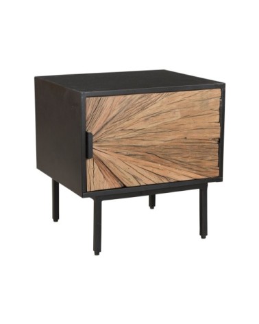 Table de chevet en métal noir et porte en teck recyclé