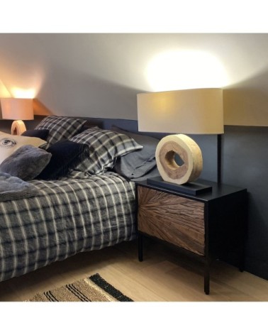 Table de chevet en métal noir et porte en teck recyclé