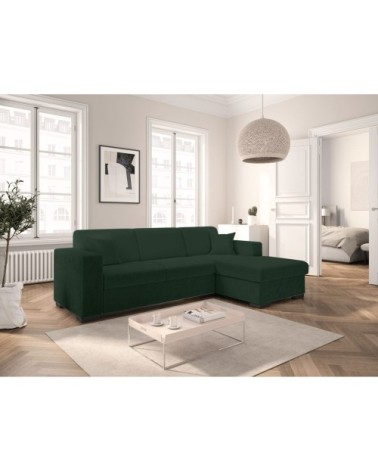 Canapé d'angle droit convertible et coffre en tissu bouclette - vert