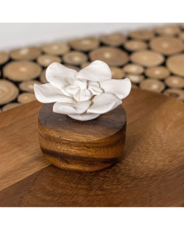 Plateau bois acacia et fleur en céramique