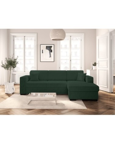 Canapé d'angle droit convertible et coffre en tissu bouclette - vert