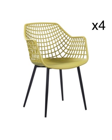 Lot de 4 fauteuils de table jaune