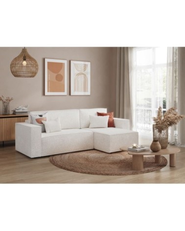 Canapé d'angle convertible réversible en tissu bouclette - blanc