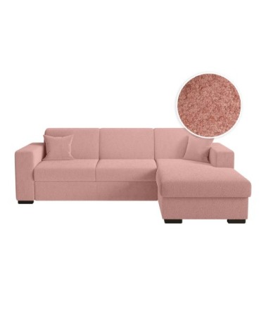 Canapé d'angle droit convertible et coffre en tissu bouclette - rose