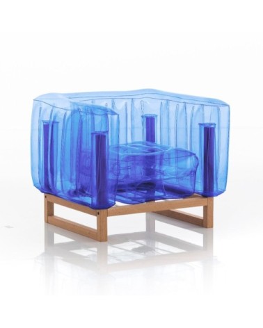 Fauteuil tpu bleu cristal cadre en bois