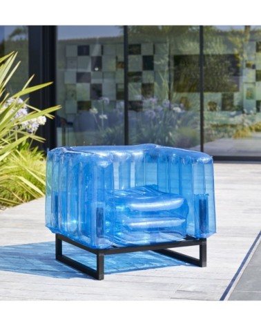 Fauteuil tpu bleu cristal cadre en bois