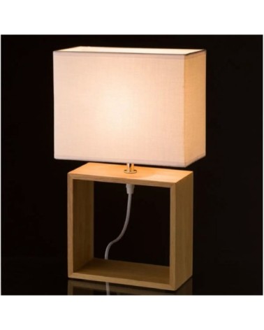 Lampe à Poser Rectangulaire Bois Abat-jour Blanc - Hauteur 41cm