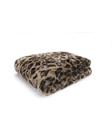 Plaid fausse fourrure leopard  avec doublure unie 200x150