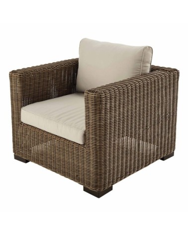 Fauteuil de jardin en résine tressée et tissu beige sable