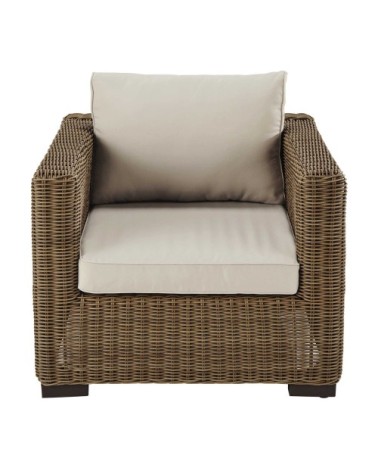 Fauteuil de jardin en résine tressée et tissu beige sable