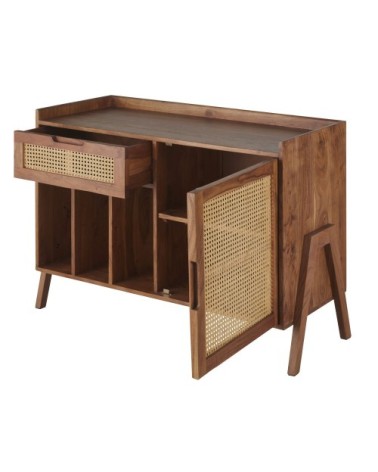 Buffet vinyle 1 porte 1 tiroir cannage en rotin