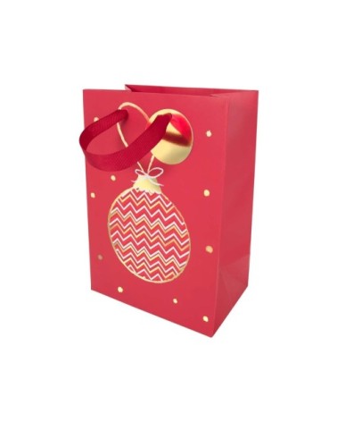 Sac cadeau noël boule or et rouge Petit format