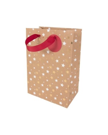 Sac cadeau noël kraft étoiles or Petit format