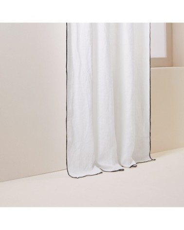 Rideau panneau 200x280 cm Blanc pur et bourdon noir  en Lin