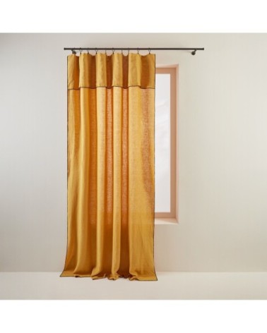 Rideau panneau 150x280 cm Ocre et bourdon noir en Lin