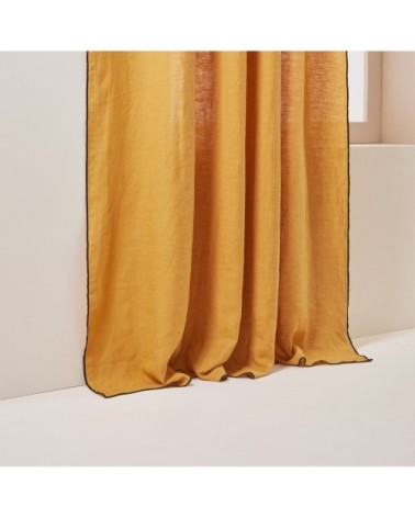 Rideau panneau 150x280 cm Ocre et bourdon noir en Lin