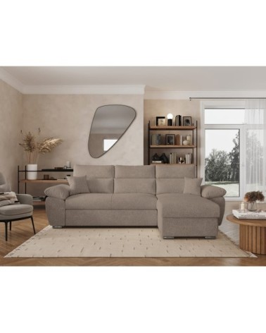 Canapé d'angle reversible convertible en tissu bouclette - taupe