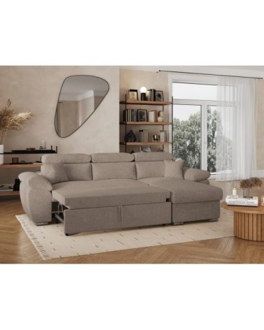 Canapé d'angle reversible convertible en tissu bouclette - taupe