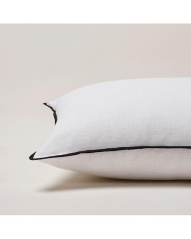 Housse de coussin 28x47 cm Blanc pur et bourdon noir  en Lin