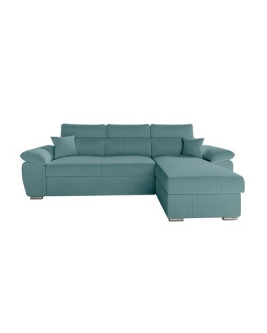 Canapé d'angle reversible convertible en velours côtelé - bleu clair